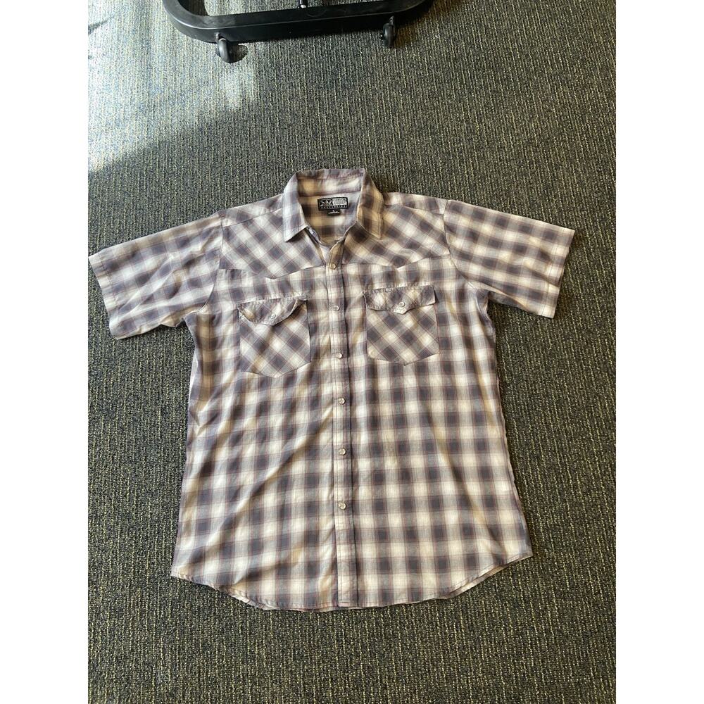 Canyon Guide Outfitters shirt Mens Large Plaid Western Pearl Snap gray red